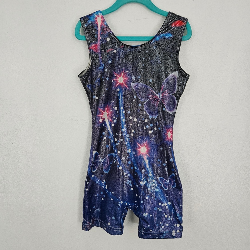 Girls Butterfly Gymnastics Biketard Set 3pc Metallic Dance Leotard Size 7 - Picture 6 of 11